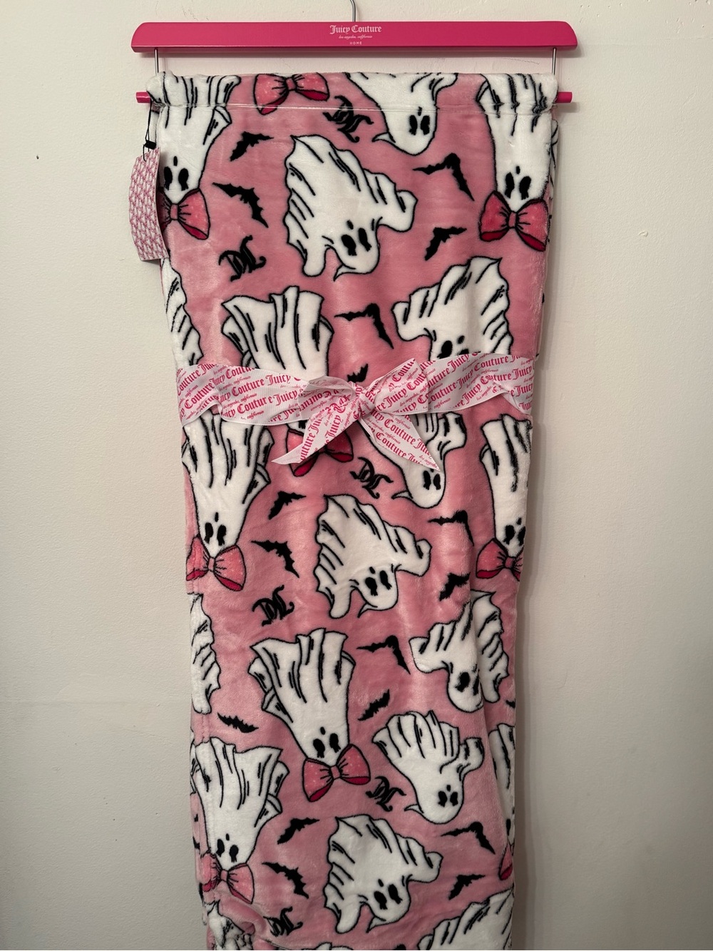 Juicy Couture Pink Ghost Halloween Plush Throw Blanket 60x70 Bats Bows